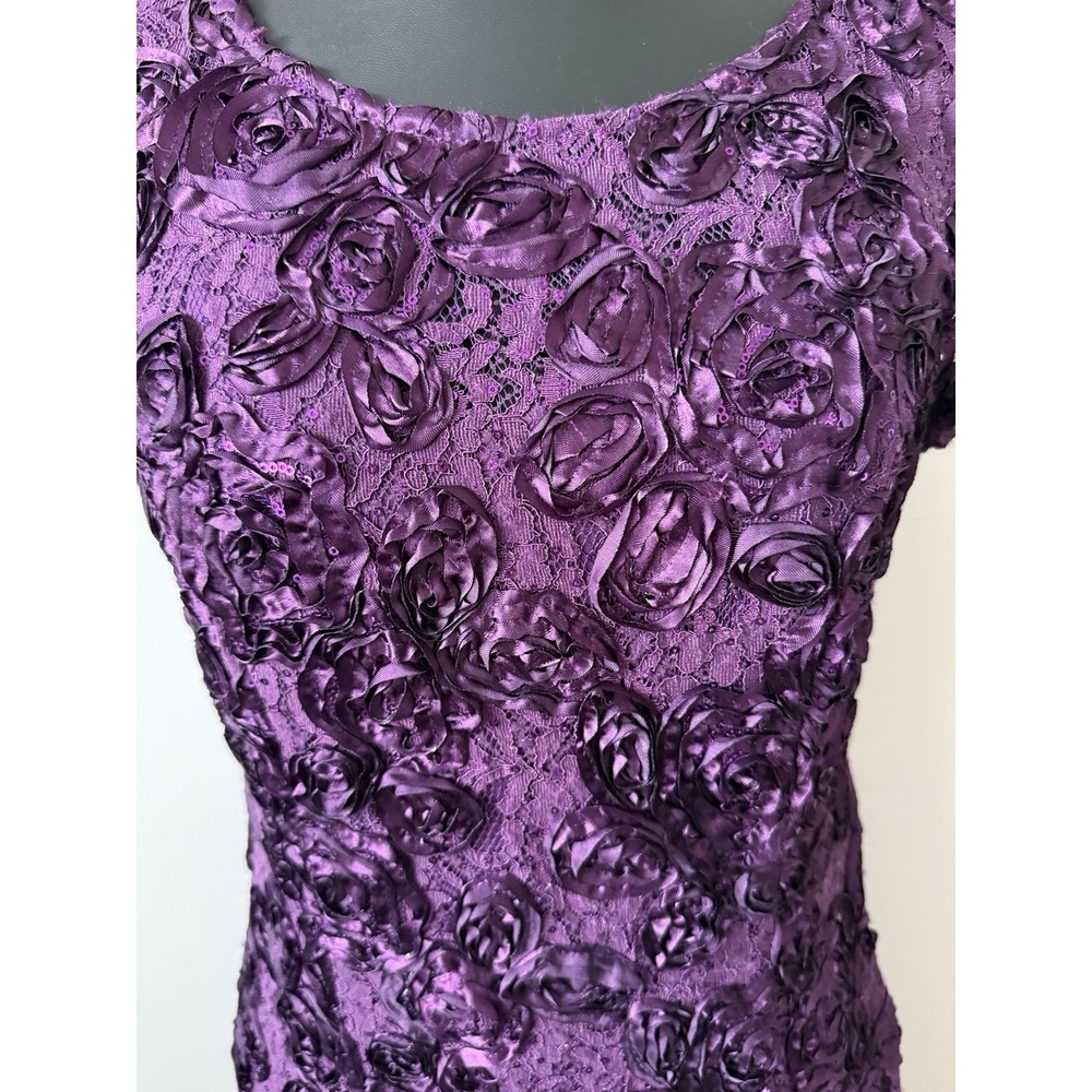 Alex Evenings Women's 8 Rosette A-Line Evening Gown Eggplant Purple Sequin - Picture 3 of 16